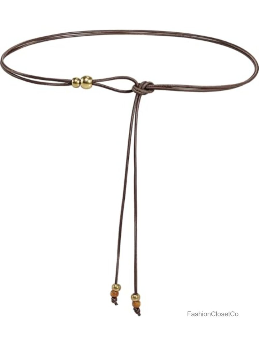 PU Leather Beaded Knotted Skinny Boho Wrap Belt for Dresses